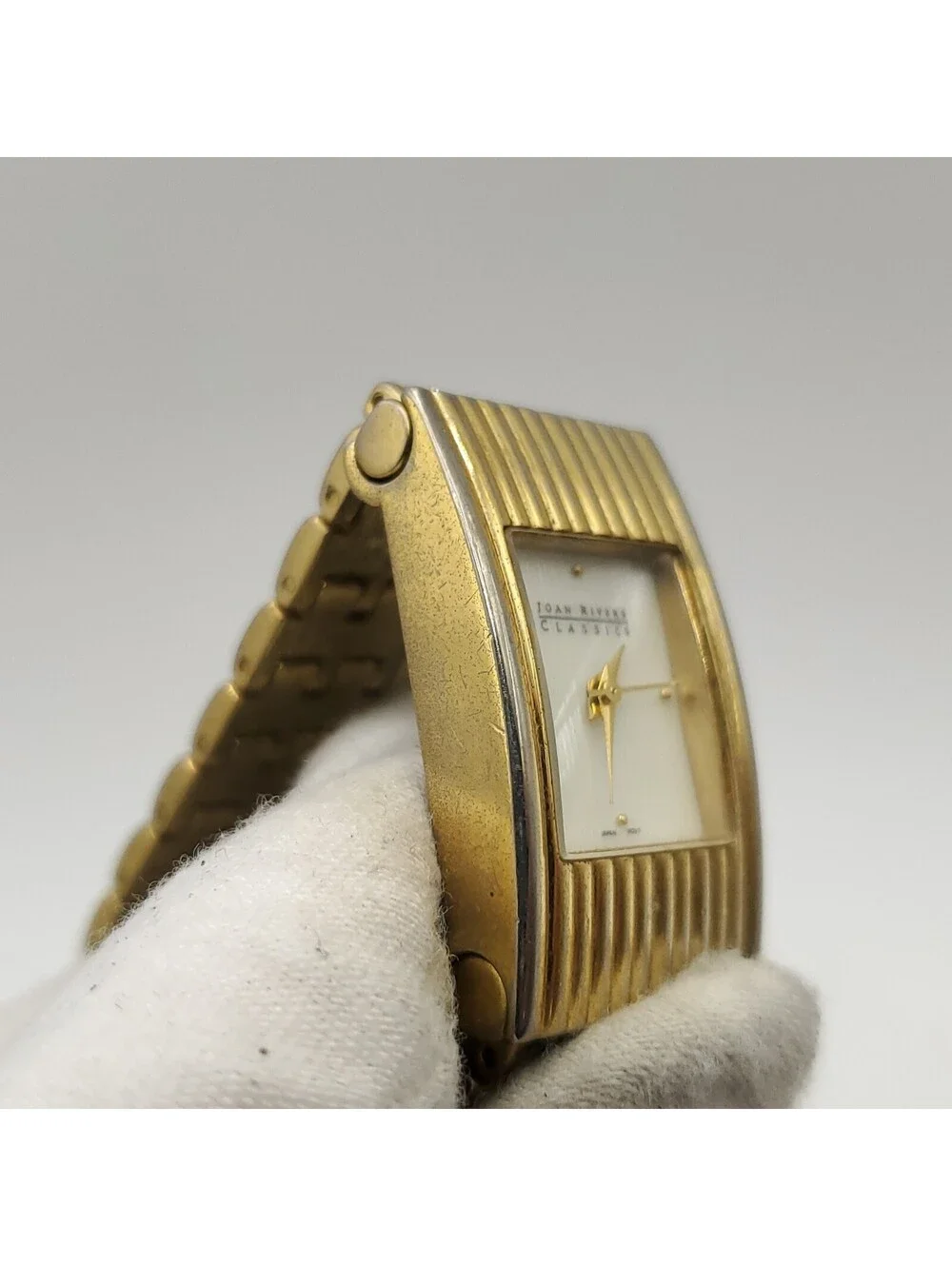 Joan Rivers Classics Rectangle Gold Tone 20mm Womens Watch New Battery 6.5
